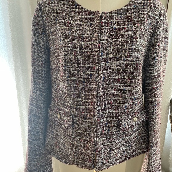 Karl Lagerfeld Lilac Elegant Tweed Women's Jacket XL Pearl Buttons - Picture 3 of 7